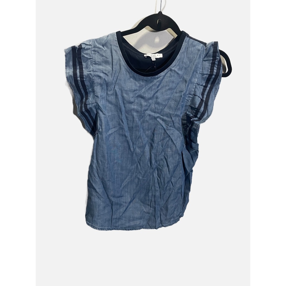 Current Air Nautical Top Womens M‎ Blue Chambray Flutter Sleeve Mixed Media Boho